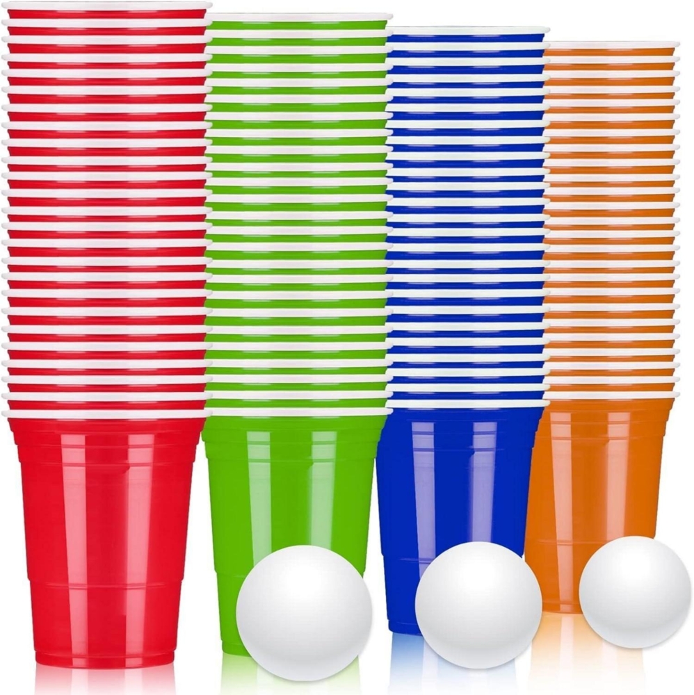 Plastikbecher Set 100 Stück 480ml Bier Pong Party Cup Spiele 4 Farben Bild 1