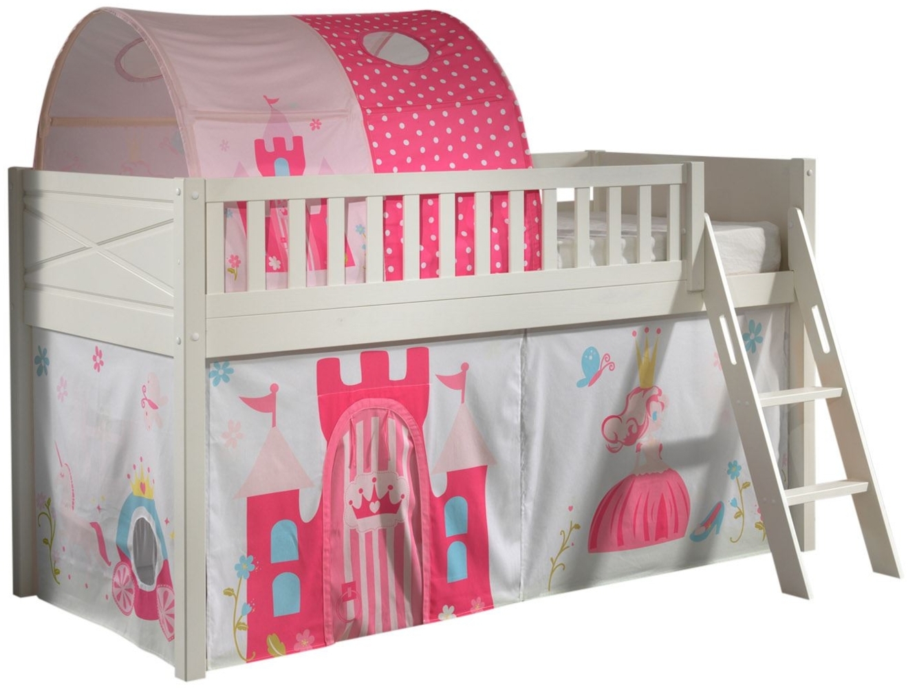 Kinderbett Karyl 208x114x135 Massivholz Weiß Textilset Princess 2 Bild 1