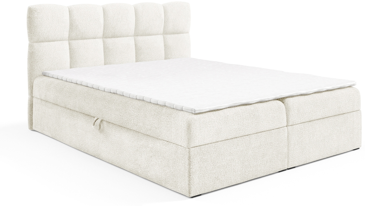 MEBLINI Boxspringbett NIKOLAS 140x200 cm mit Bettkasten – H3/Weiß Milch Boucle Polsterbett - Doppelbett mit Topper & Bonellfederkern-Matratze Bild 1