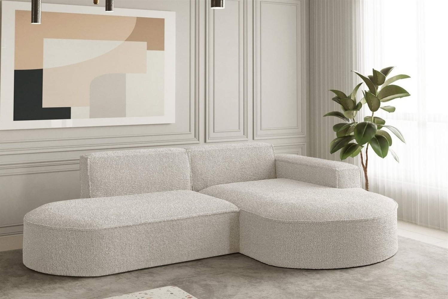 Ecksofa Designersofa PALMA XS in Stoff Ascot Beige Ottomane Rechts Bild 1