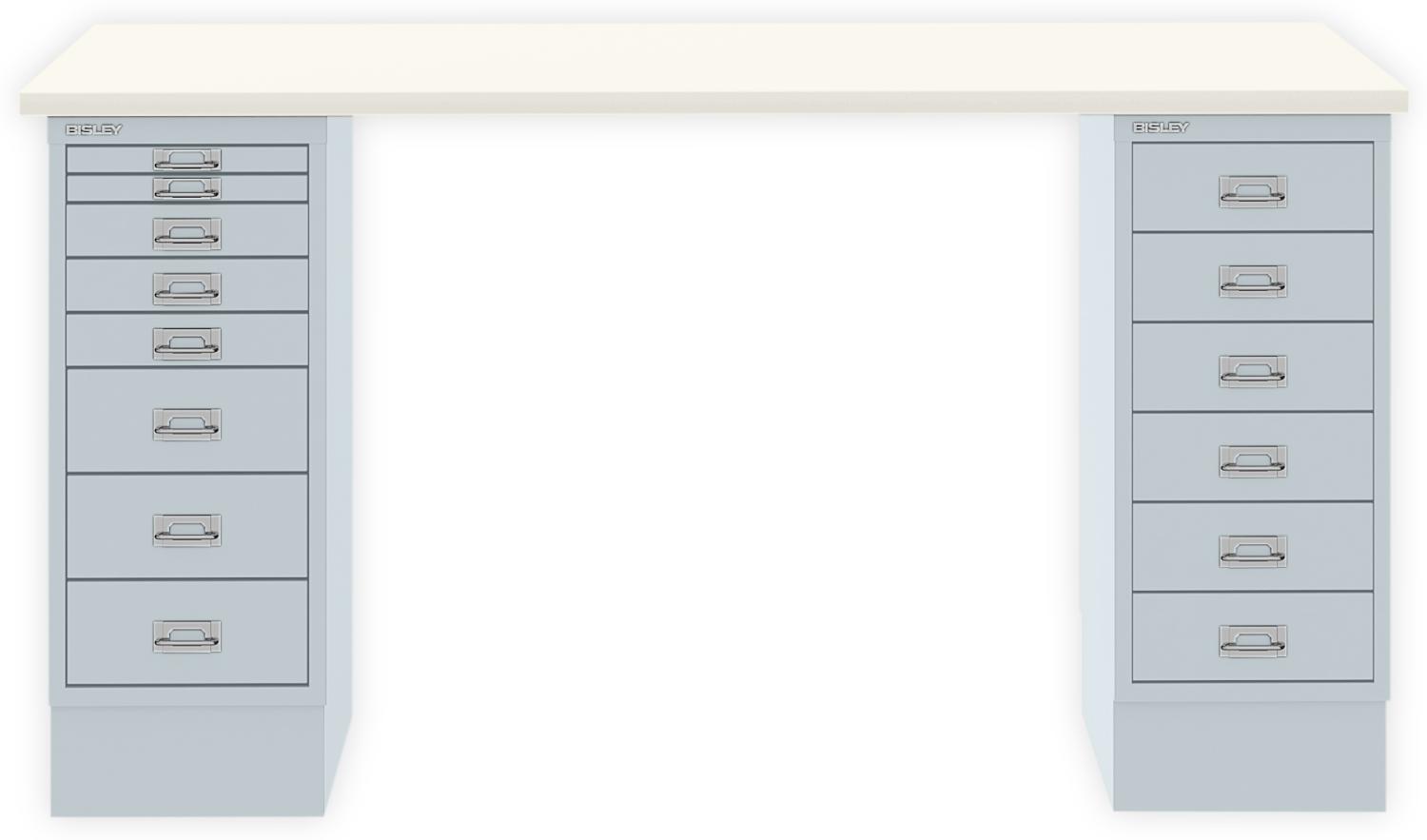 MultiDesk, 1 MultiDrawer mit 6 Schüben, 1 MultiDrawer mit 8 Schüben, Dekor Weiß, Farbe Lichtgrau, Maße: H 740 x B 1400 x T 600 mm Bild 1
