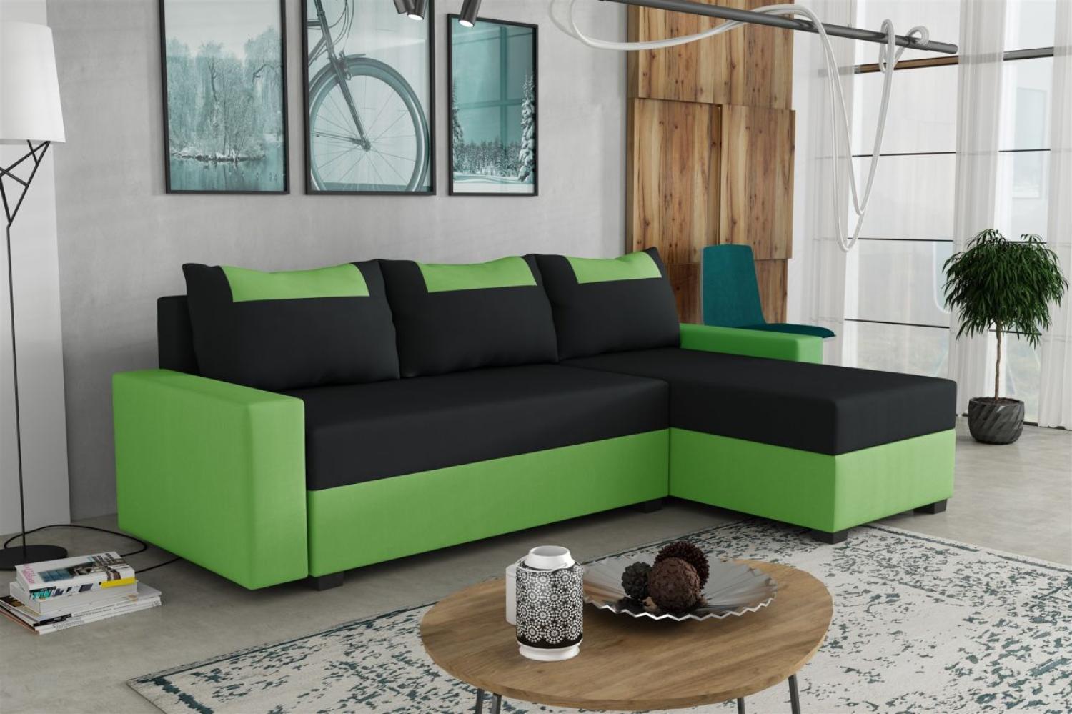 Ecksofa Schlafsofa Sofa HEDVIG LUX Manila Grün- Schwarz Ottomane Rechts Bild 1