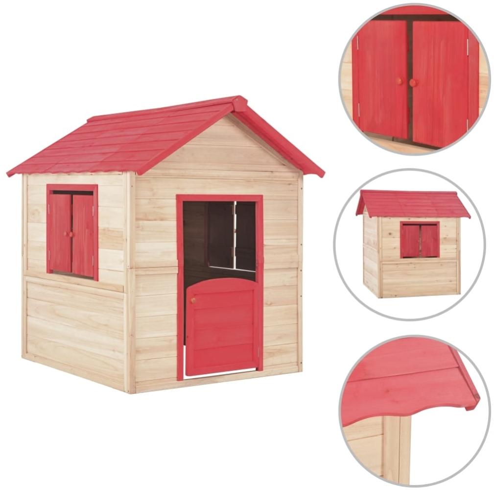 Spielhaus >297318< (LxBxH: 107 x 128 x 128 cm) in Rot und Natur aus Tannenholz Bild 1