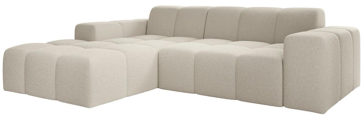 Juskys Sofa Merano Links - Ecksofa 3 Sitzer, Wohnzimmer Couch, in L Form, kleine Eckcouch, mit Ottomane, 245 cm breit - Boucle-Gewebe, Creme Bild 1