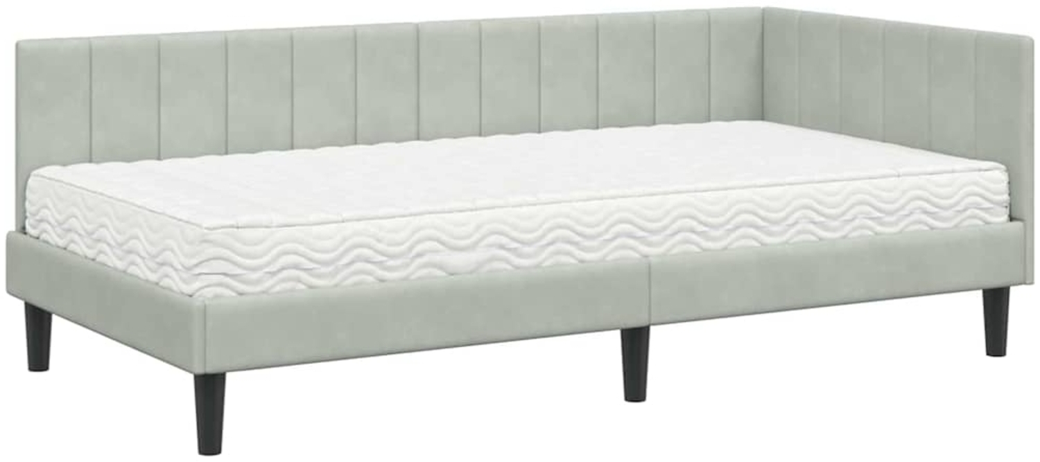 vidaXL Eckbettgestell mit Matratze Hellgrau 90 x 190 cm Samt 3393888 Bild 1
