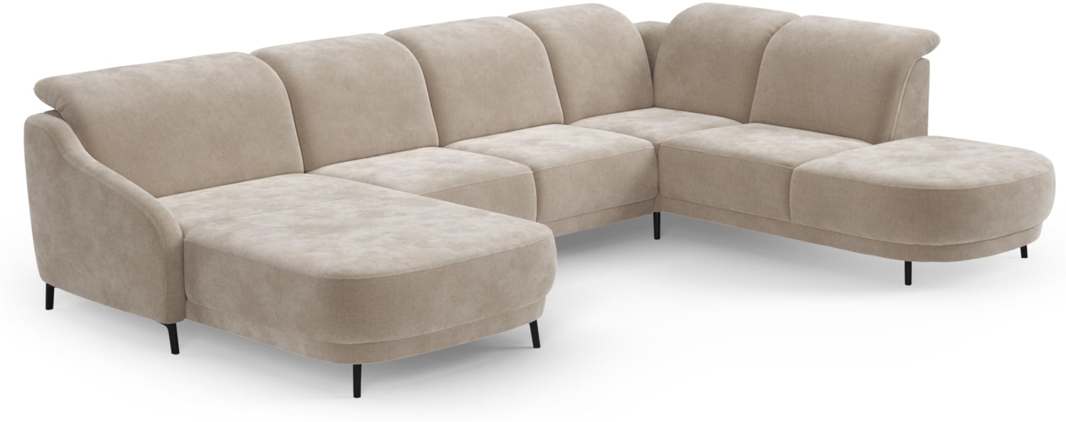 CAVADORE Wohnlandschaft Blue, Sofalandschaft mit Longchair im modernen Design, inkl. kopfteilverstellung, Vorziehsitz motorisch, Klapptisch, USB-Anschluss, mattschwarzen Metallfüßen, Flachgewebe Bild 1