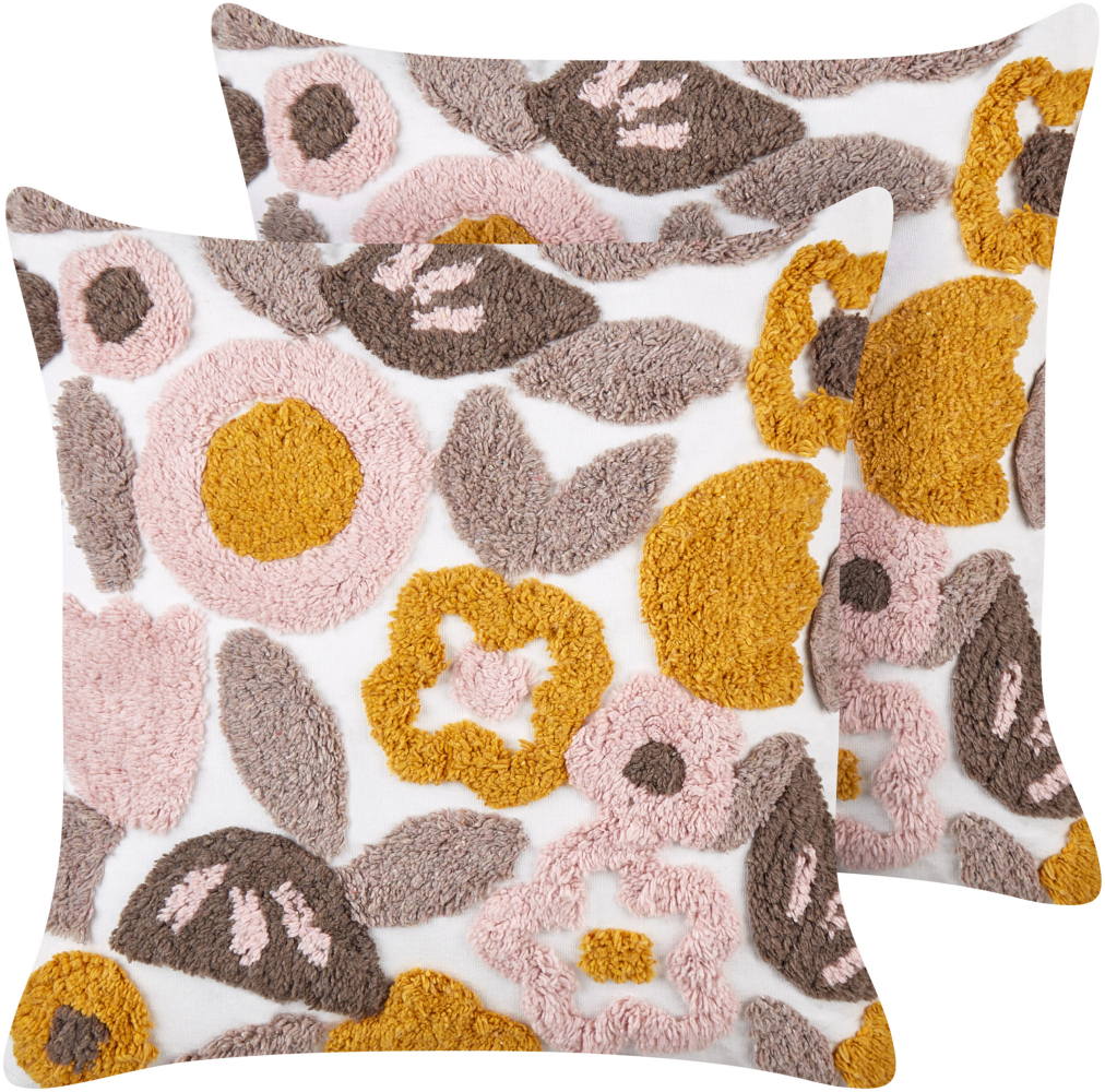 Kissen 2er Set Blumenmuster KANDIARO Baumwolle 45 x 45 cm Bunt Bild 1