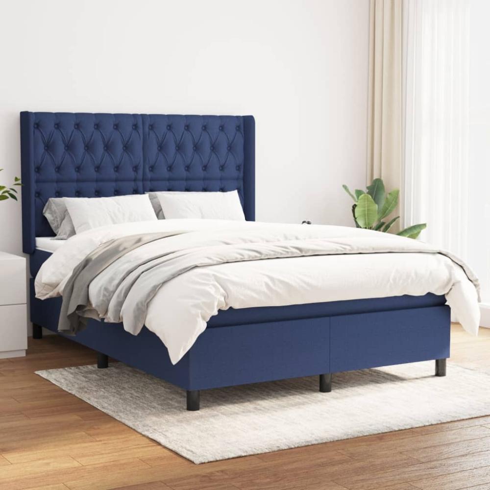 Boxspringbett mit Matratze Stoff Blau 140 x 200 cm, Härtegrad: H2 [3131679] Bild 1