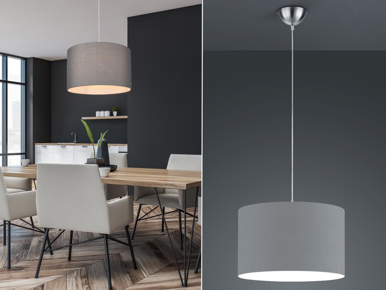 LED Pendelleuchte mit Stoff Lampenschirm in Grau Ø 40cm Bild 1