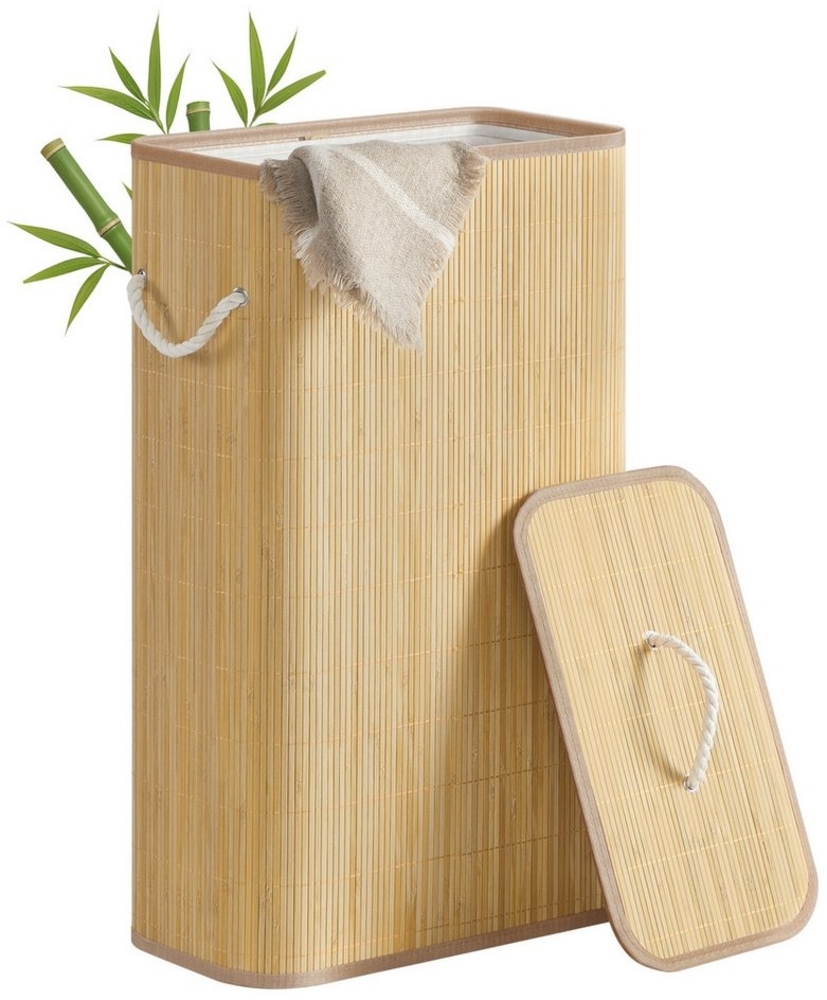 SONGMICS Wäschekorb mit Deckel, 60 L, Wäschesammler Bambus, rechteckig, faltbar, naturfarben Bild 1