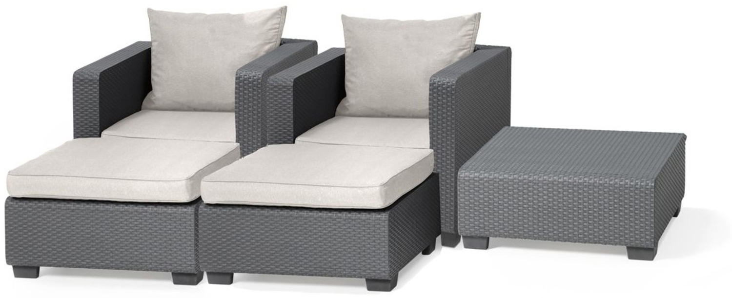 Allibert Salta Loungegruppe mit Sand Kissen | 2 Sessel + 2 Hocker + Tisch in Rattanoptik Bild 1