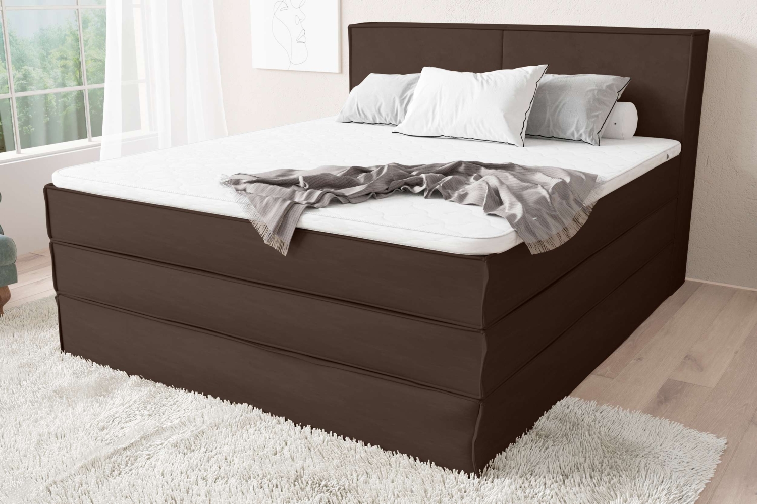 99rooms Santiago Boxspringbett Mocco Velours SORO 120x200 cm Taschen-Federung Bild 1