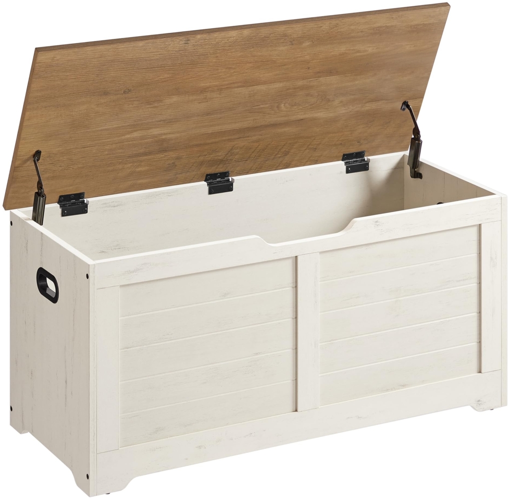 VASAGLE Schuhbank mit Stauraum, Holz Vintageweiß/Honigbraun, 40 x 100 x 46 cm Bild 1