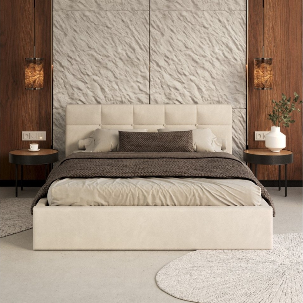 FDM Polsterbett VEGAS Bettkasten MADE IN EU - mit hochwertigem Velours Bezug (verfügbar 90x200 120x200 140x200 160x200 180x200cm, Bettrahmen, Bett, mit großen gepolsterten Kopfteil, mit Bettkasten zum aufklappen), Hebbarer Metallrahmen, Bettkasten, ohn... Bild 1