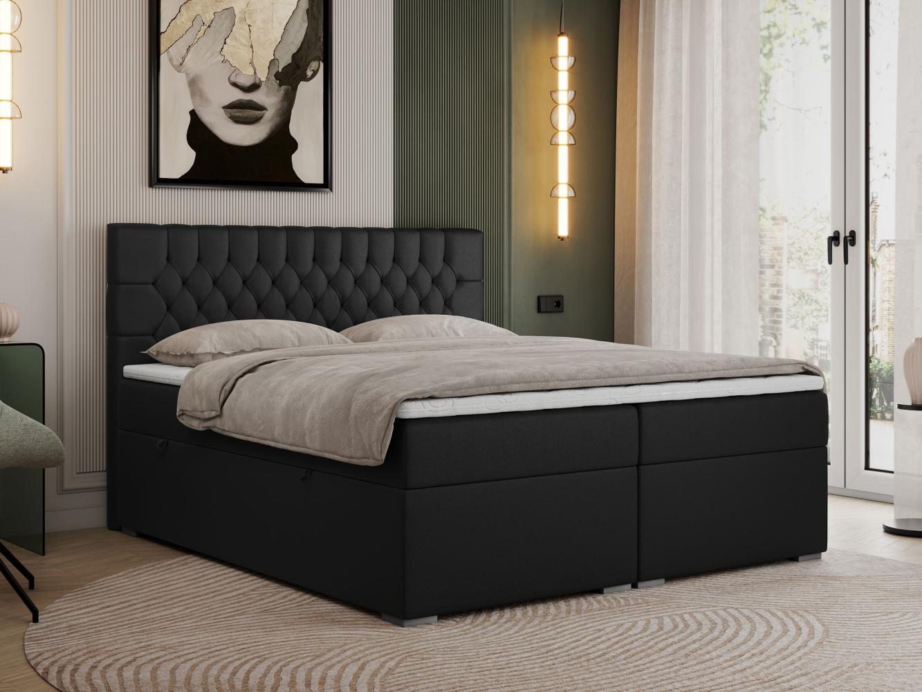 Boxspringbett mit 2 Bettkästen, Matratze und Topper - PERA - 180x200cm - Schwarz Kunstleder - H4 Bild 1