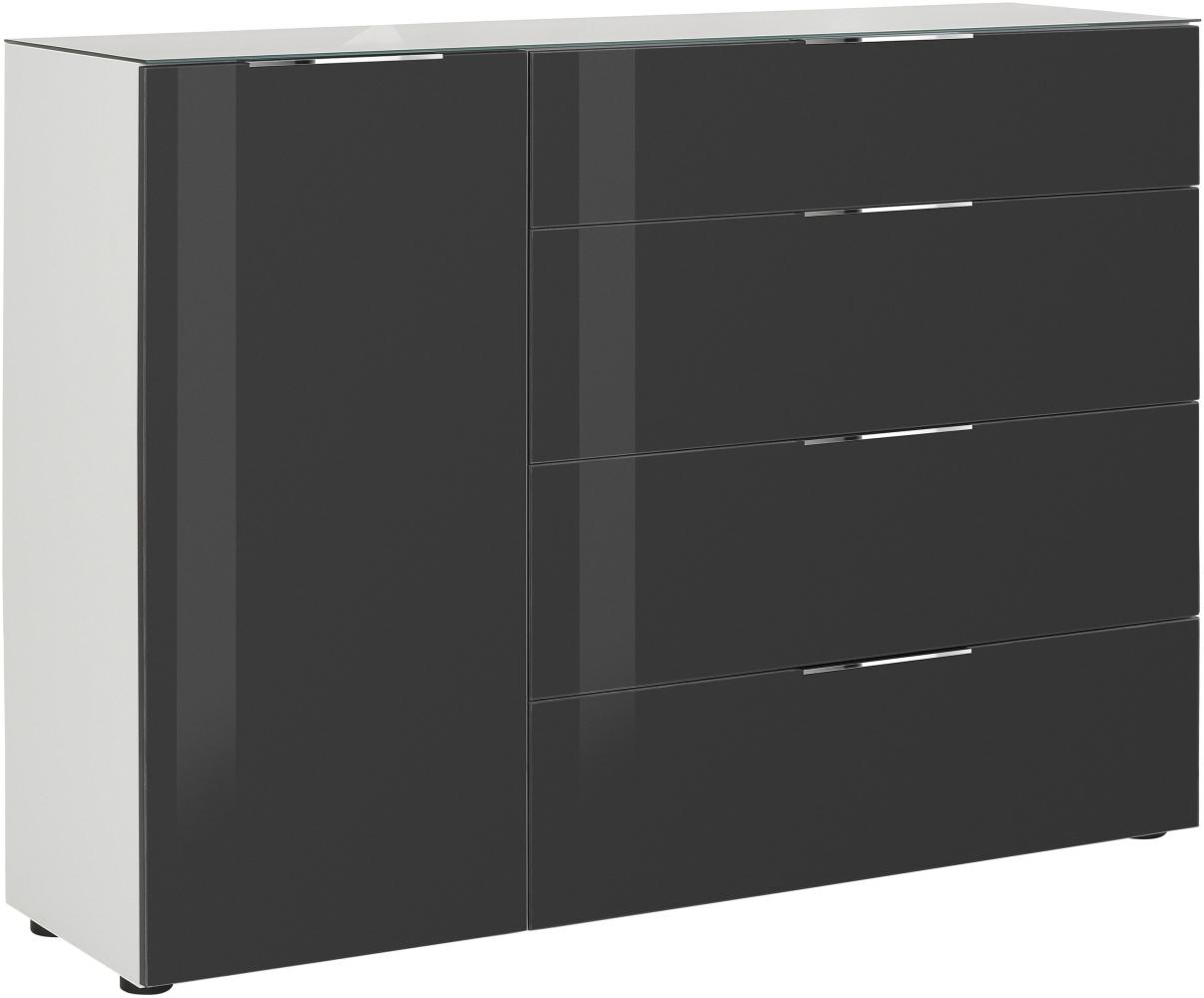Kommode >TREND< (BxHxT: 135 x 99 x 40 cm) in weiß matt - Glas anthrazit Bild 1