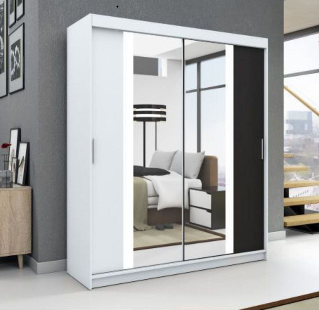 Schwebetrenschrank BRUNI 2-trig Schrank 160 cm (mit Spiegel) Farbe: Wei ,schwarz Bild 1