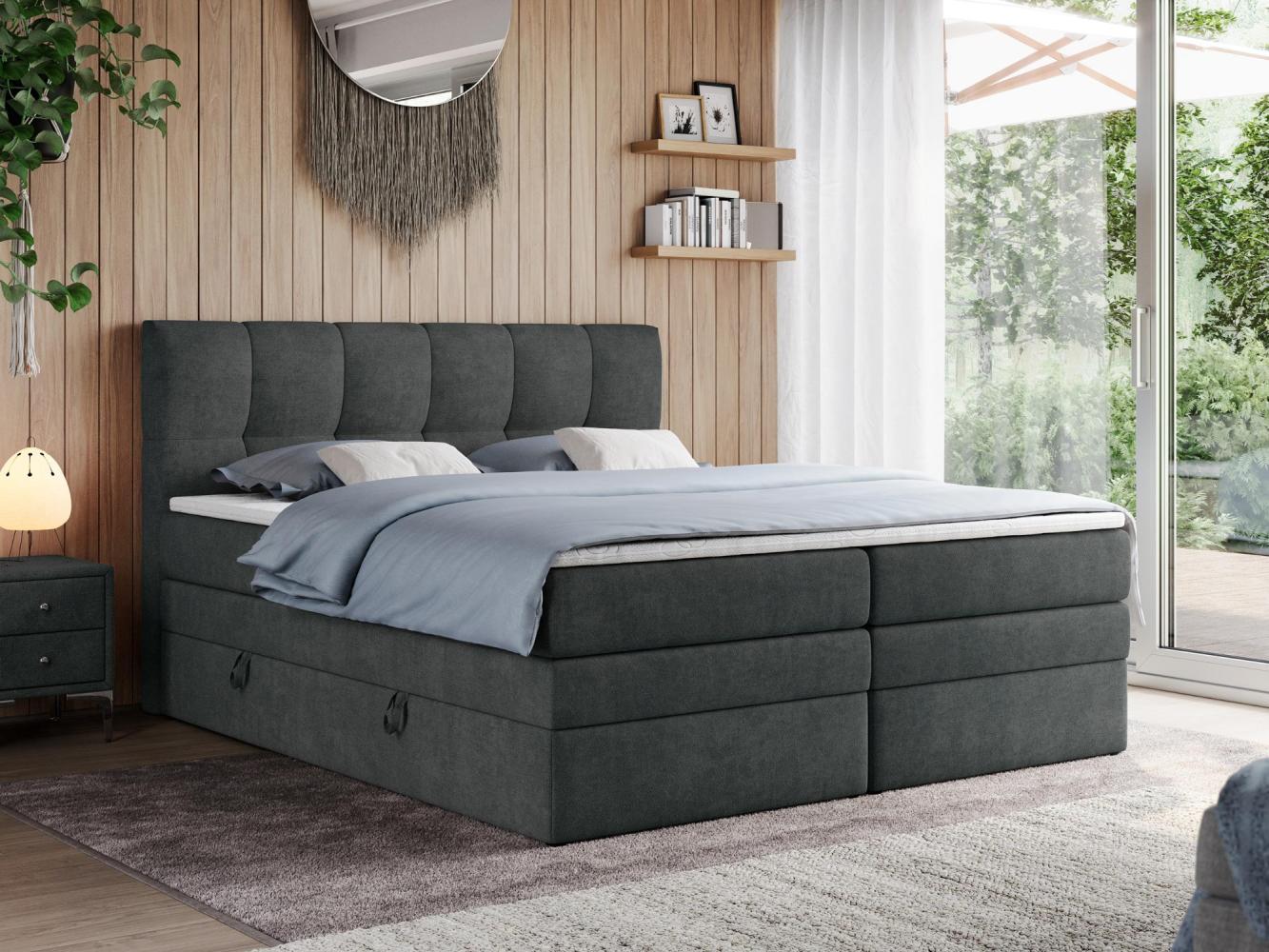 Boxspringbett mit Doppelmatratze - ALVIN-KING Dunkelgrau 140x200 cm Stoff Hart (H4) Bild 1