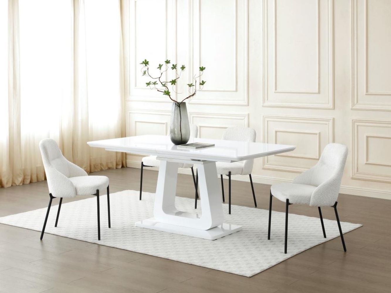 Vente-unique - Esstisch ausziehbar - 6 bis 8 Personen - MDF - Weiß lackiert - LAZINEO Bild 1