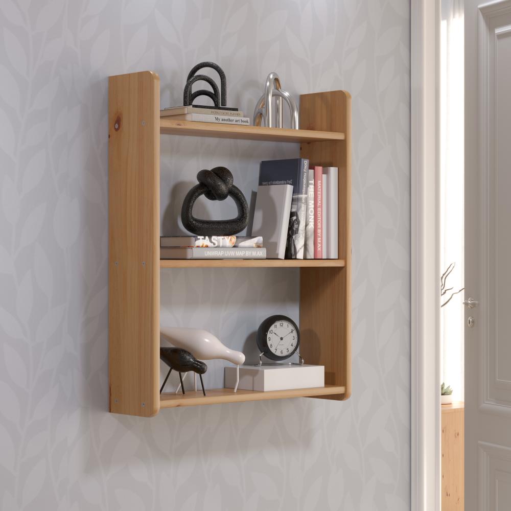 Inter-Furn Mestre - Garderobe Wandboard mit Regale - Massivholz Kiefer, Honigfarben lackiert - B/H/T: 60 / 74 / 16 cm Bild 1