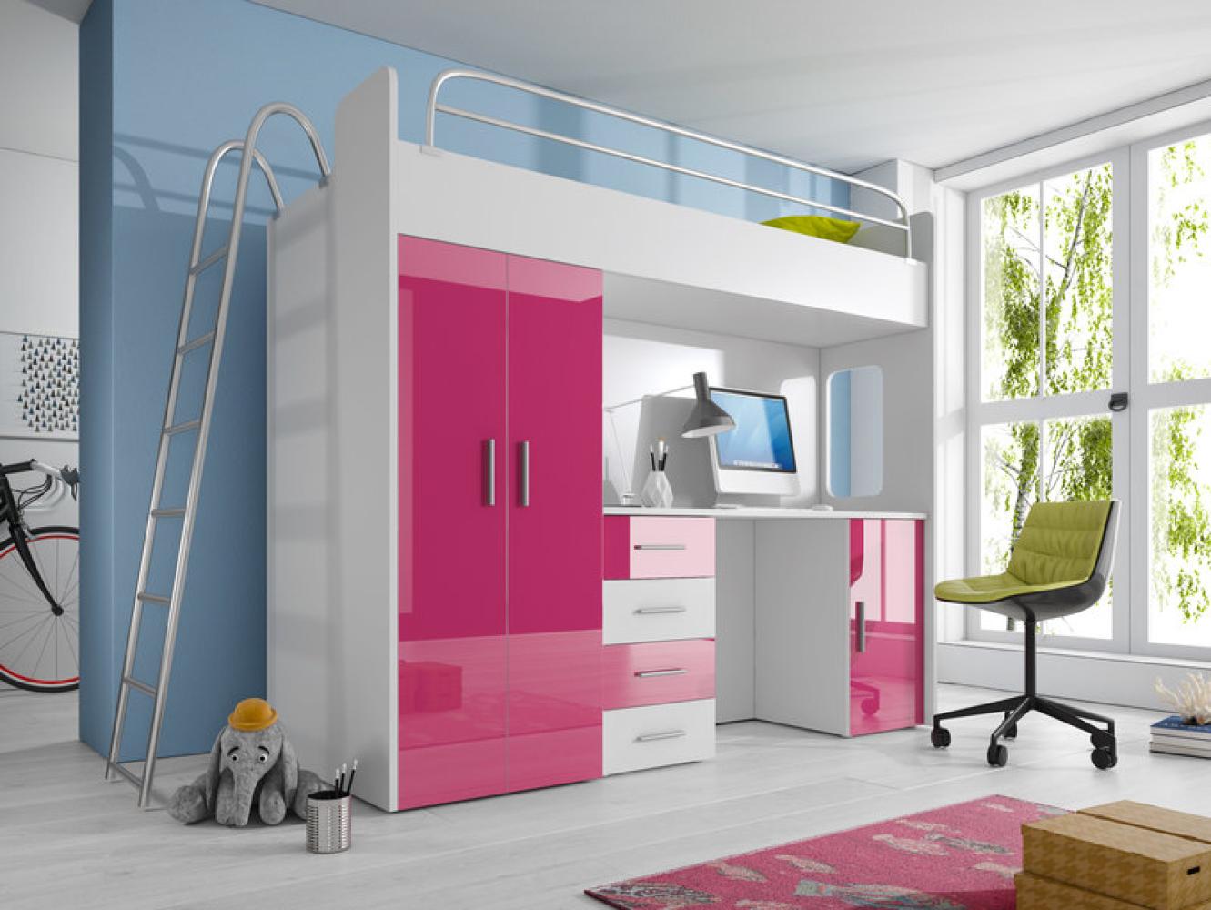 DOPPELSTOCKBETT ROSA STOCKBETT KINDERZIMMER BETT ETAGENBETT MIT SCHREIBTISCH Bild 1