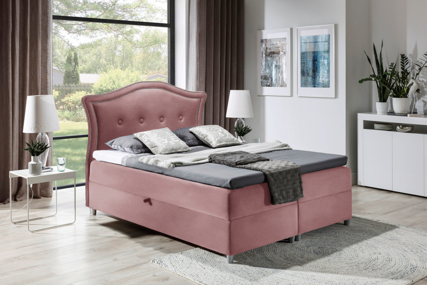 99rooms Marlon Boxspringbett Velours 200x200 cm Lila Bild 1