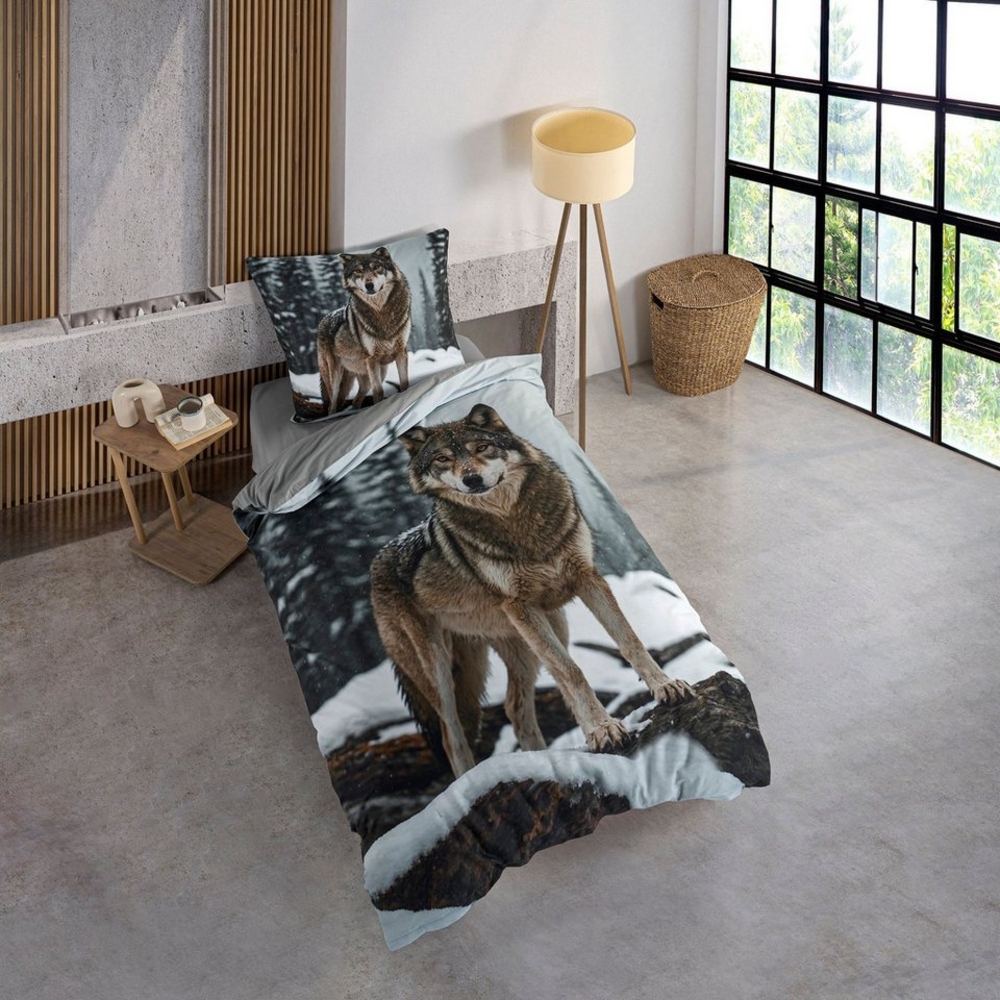 KK Kinderbettwäsche Bettwäsche Set mit Wolf 135 x 200 cm, 100 % Baumwolle Bild 1