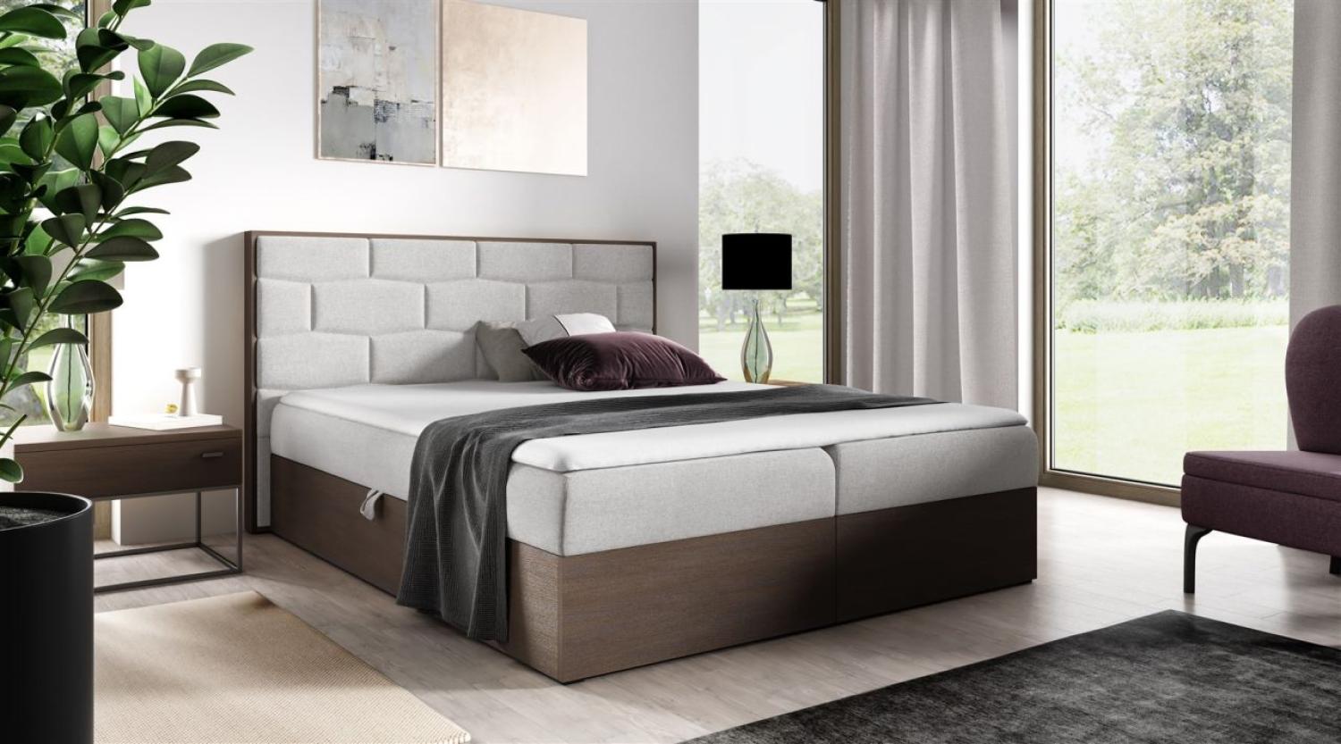 Boxspringbett Bett BEILA 120x200cm Dunkel Eiche Stoff Hellgrau inkl. Bettkasten Bild 1