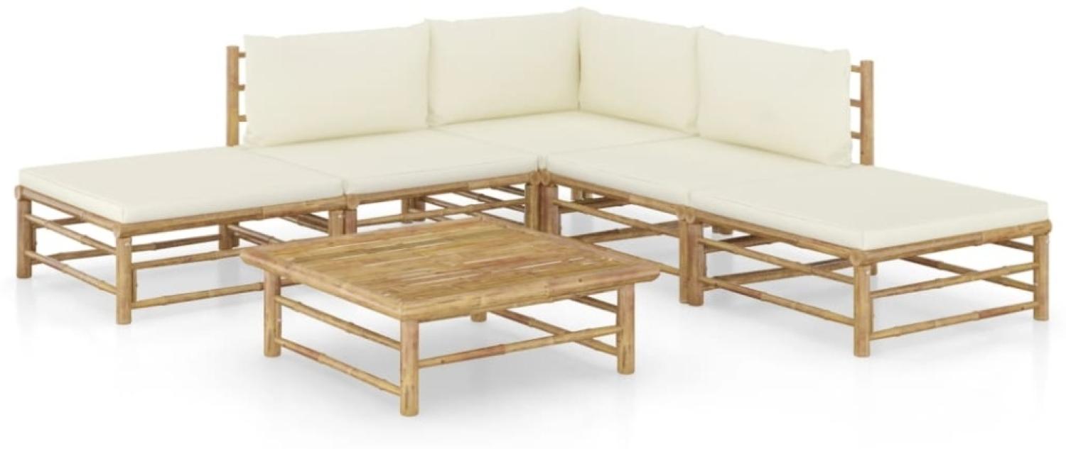 vidaXL 6-tlg. Garten-Lounge-Set mit Cremeweißen Kissen Bambus 3058187 Bild 1