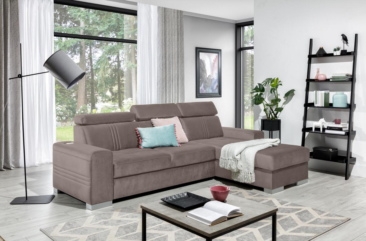 99rooms Neilo Ecksofa Velours ESITO Beige Rechts ohne Bild 1