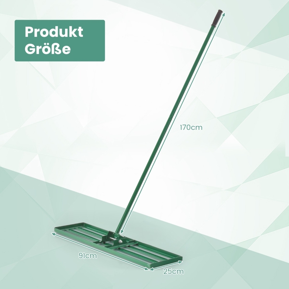 Rasen Nivellierrechen mit Ergonomischem Griff für den Boden 91 x 25 cm Grün Bild 1