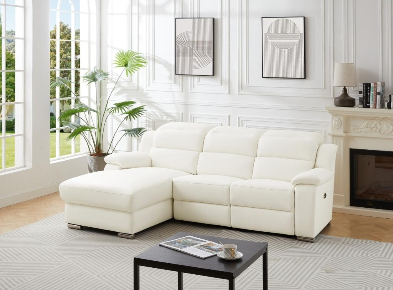 Vente-unique - Eckrelaxsofa elektrisch - Ecke links - Leder - Weiß - ARENA III Bild 1