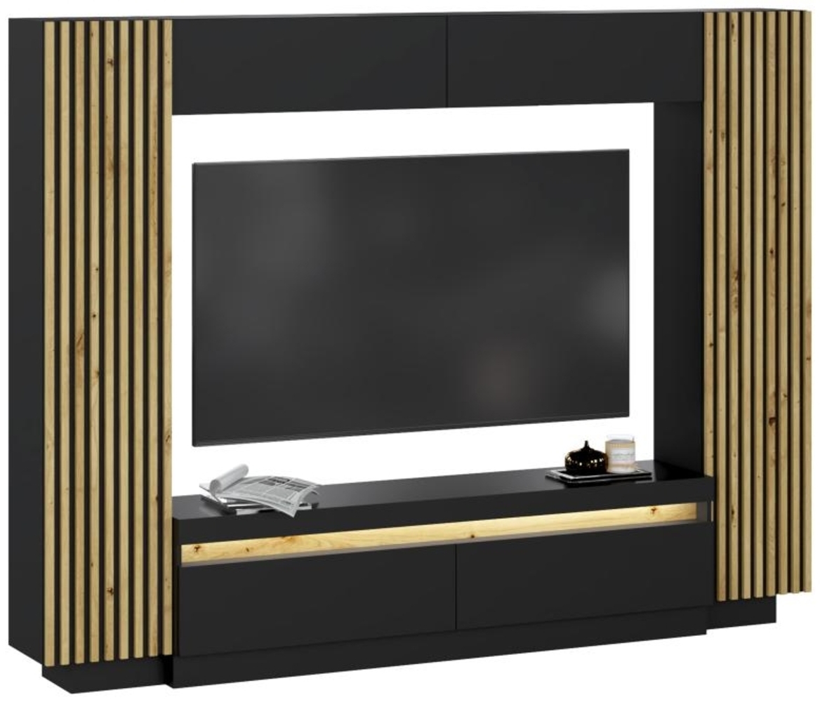 Vente-unique - TV-Wand mit Stauraum - LEDs - Schwarz & Holzfarben - LIONEA Bild 1