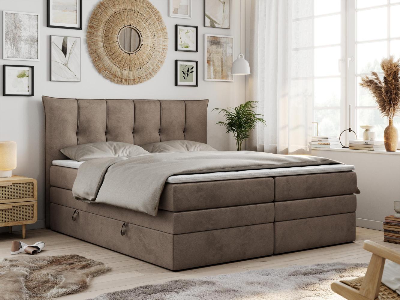 Boxspringbett 7-Zonen Taschenfederkernmatratze und Topper - PREMIUM-10-KING - 160x200cm - Braun Velours - H3 Bild 1