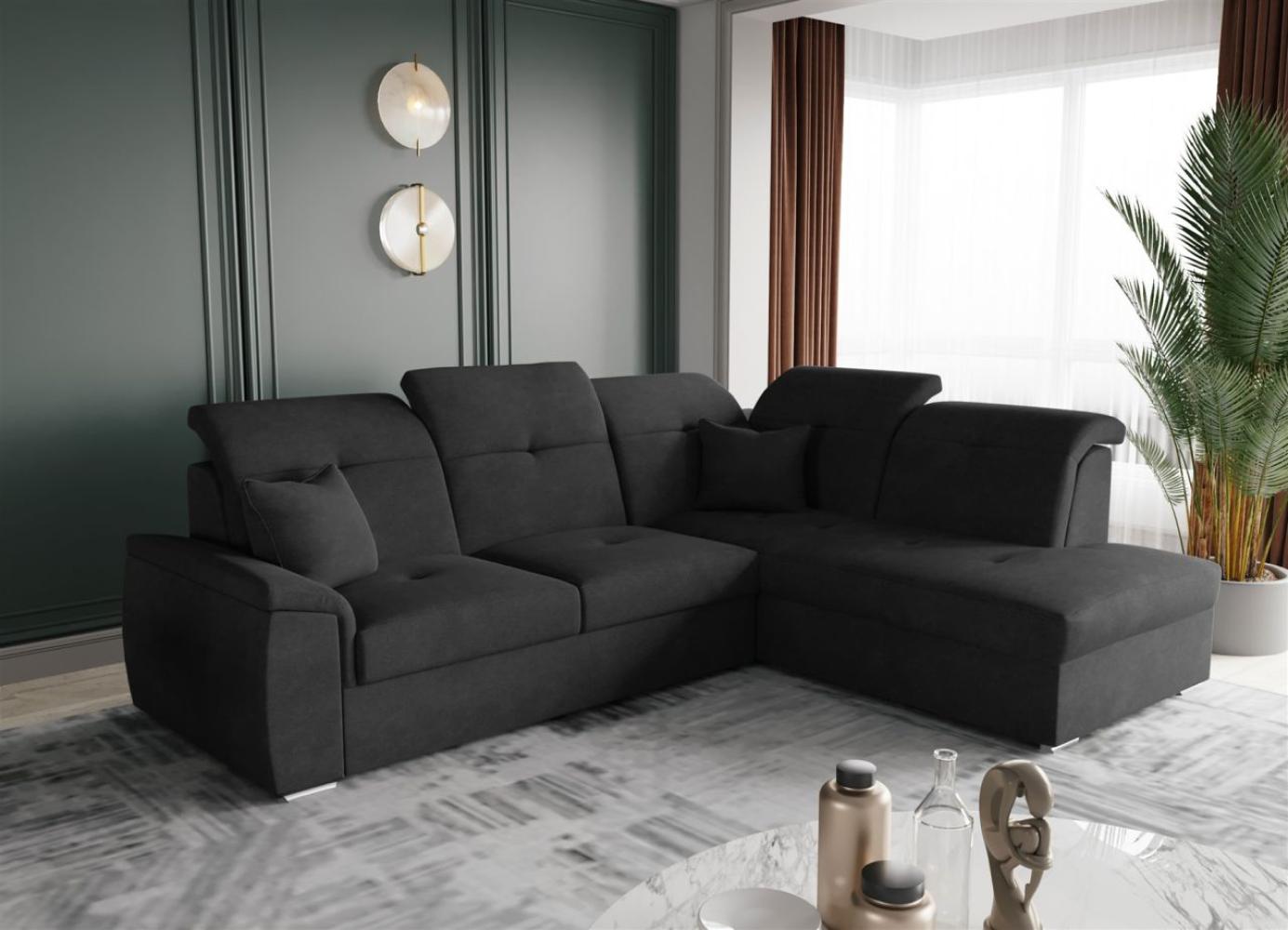 Ecksofa Schlafsofa Sofa FREJA Stoff Brooklyn Schwarz Ottomane Rechts Bild 1