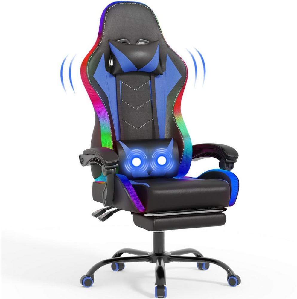 HOMALL Gaming-Stuhl LED Massage Bürostuhl mit Fußstütze,Kopfstütze Gaming Chair Bild 1