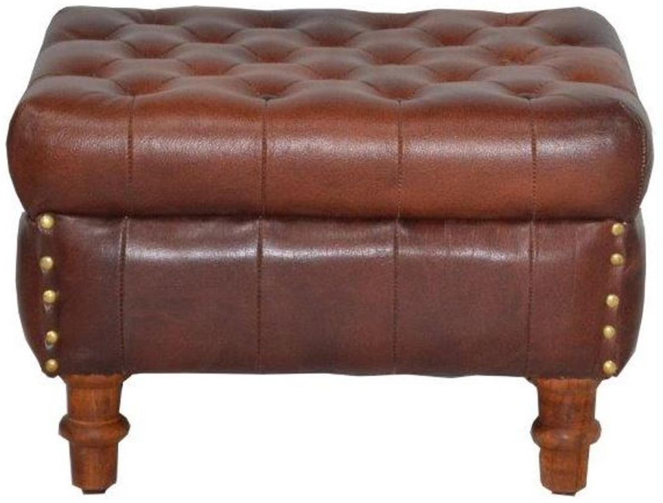 Casa Padrino Echtleder Hocker Braun 50 x 40 x H. 35 cm - Luxus Fußhocker- Leder Chesterfield Hocker Bild 1