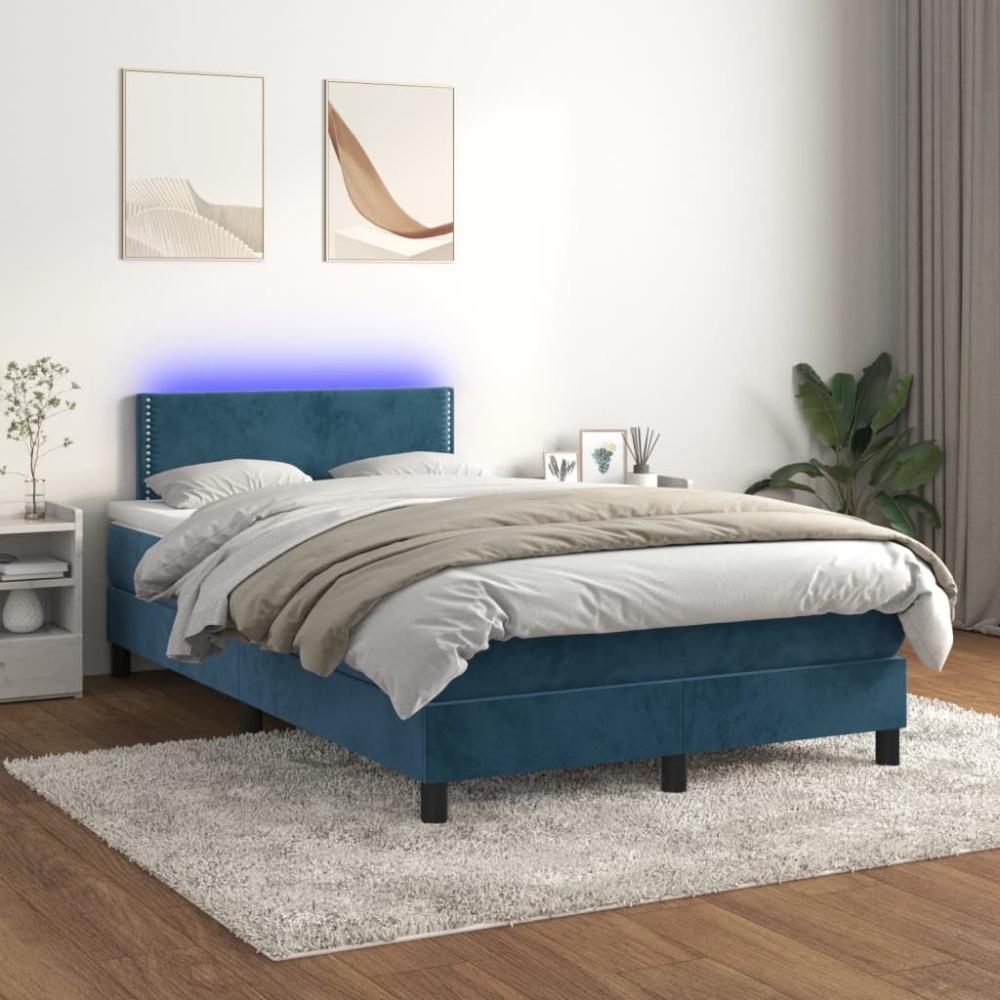 vidaXL Boxspringbett mit Matratze & LED Dunkelblau 120x200 cm Samt 3134337 Bild 1