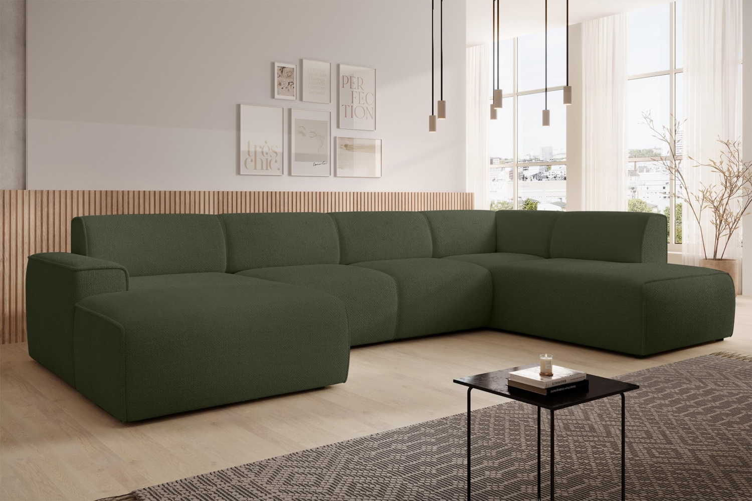 AX LIVING XXL Sofa U Form Didim Grün 378cm breit modern & großzügig R Bild 1