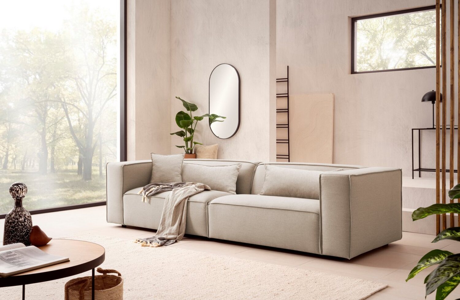 LeGer Home by Lena Gercke 3-Sitzer PIARA, Couch mit Kedernaht, Sofa in Cord oder Leinenoptik, schwarze Füße, bequemer Sitzkomfort Bild 1