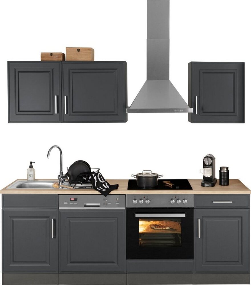 KOCHSTATION Küchenzeile KS-Stockholm, Breite 220 cm, mit hochwertigen MDF Fronten im Landhaus-Stil Bild 1