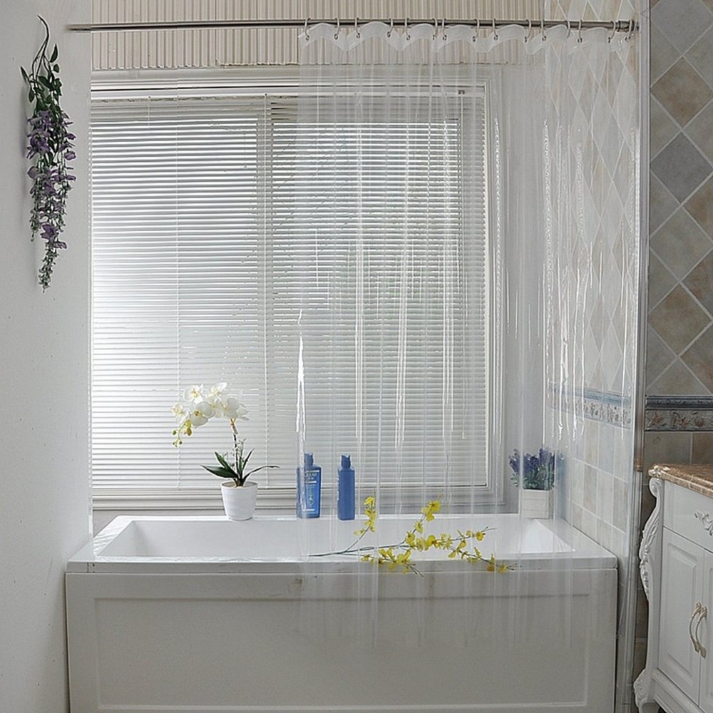 Rosnek Duschvorhang Transparent, verdickt, PEVA, mit Haken, für das Badezimmer Breite 120 cm (1-tlg), Höhe 180/200 cm, 6 Größen, wasserdicht Bild 1