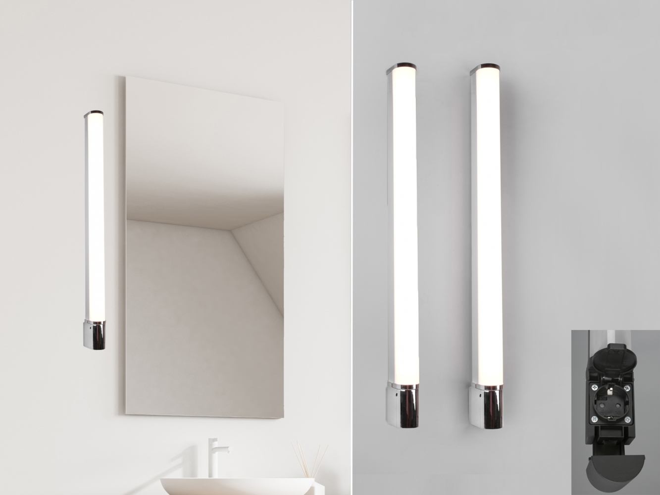 LED Bad Wandleuchten 2er Set mit Steckdose Chrom - Spiegelleuchten, B: 79cm Bild 1