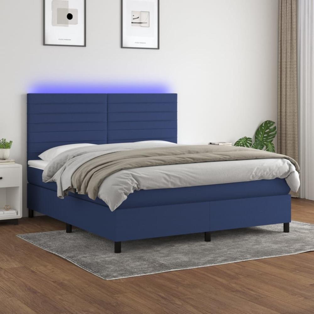 vidaXL Boxspringbett mit Matratze & LED Blau 180x200 cm Stoff 3134979 Bild 1