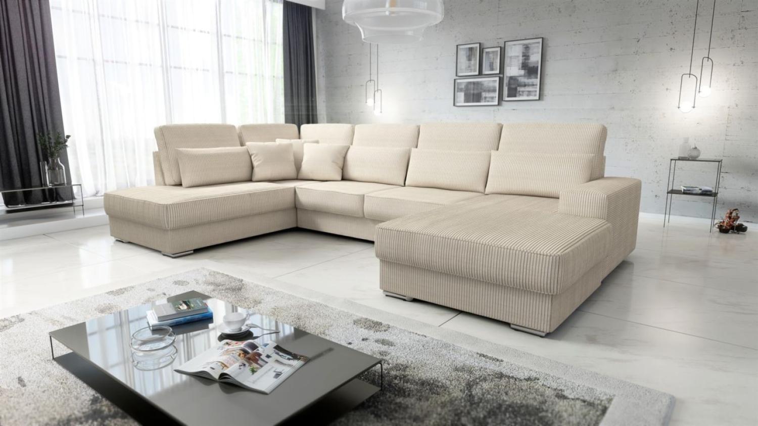 Wohnlandschaft Sofa U-Form NEVIO Stoff Scala Creme Ottomane Rechts Bild 1