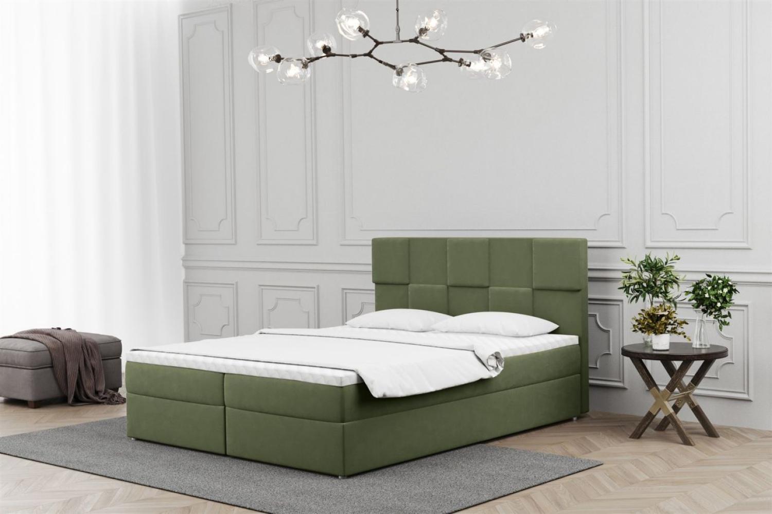 Boxspringbett Schlafzimmerbett JOLIE 120x220cm in Stoff Matt Velvet Olive Bild 1