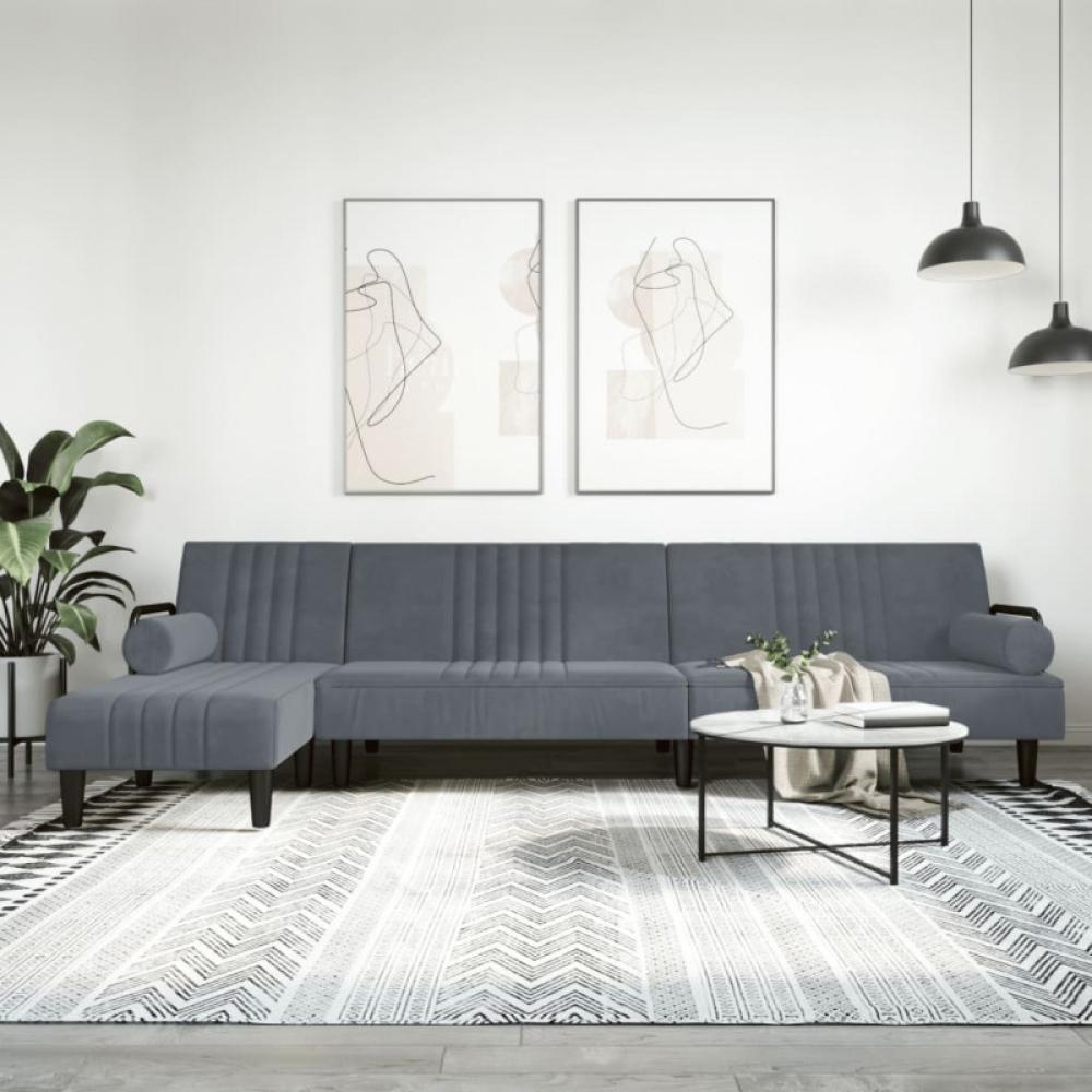 Schlafsofa in L-Form Dunkelgrau 260 x 140 x 70 cm Samt (Farbe: Grau) Bild 1