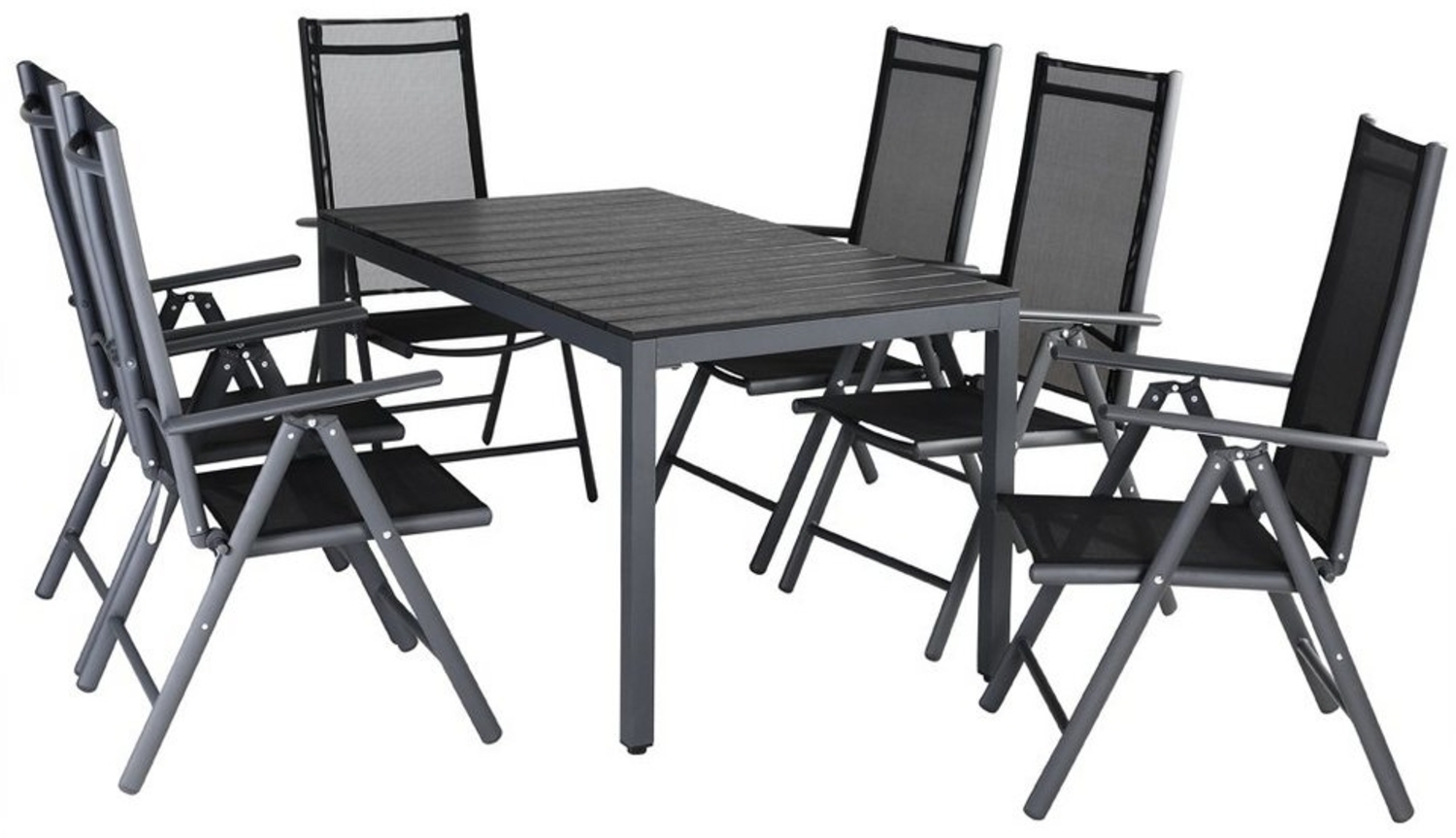 Casaria Garten-Essgruppe WPC Bern, (7-tlg), Aluminium 8-fach Verstellbar Hochlehner Stühle Klappbar WPC Bild 1