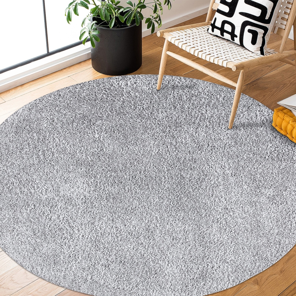 Teppich Rund Hochflor Shaggy - 160x160cm - Grau Einfarbig Uni Flauschig Modern Boho Wohnzimmer Schlafzimmer Deko Teppiche Weich Schlafzimmer Bild 1