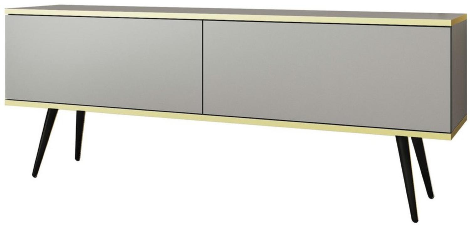 MOEBLO TV-Board DAYN NEW (Lowboard Fernsehtisch TV Bank TV Tisch Fernseher Tisch TV Möbel, goldene/schwarze Metallbeine), 135/175x30x32 Bild 1